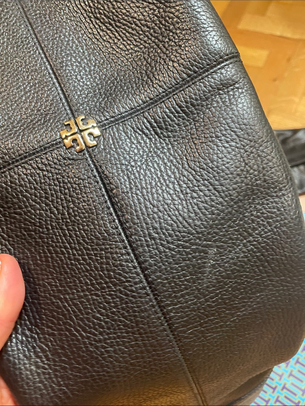 TORY BURCH~Pebbled Leather Logo Zip Black Riding Boots - Picture 12 of 13
